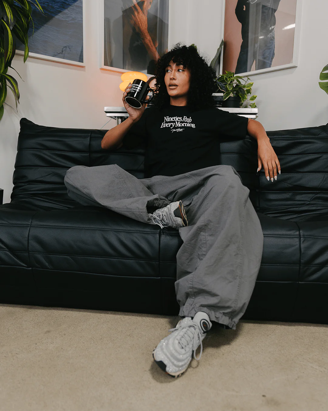 Nineties Rnb Every Morning | Black Heavyweight Graphic Tee - Image 7