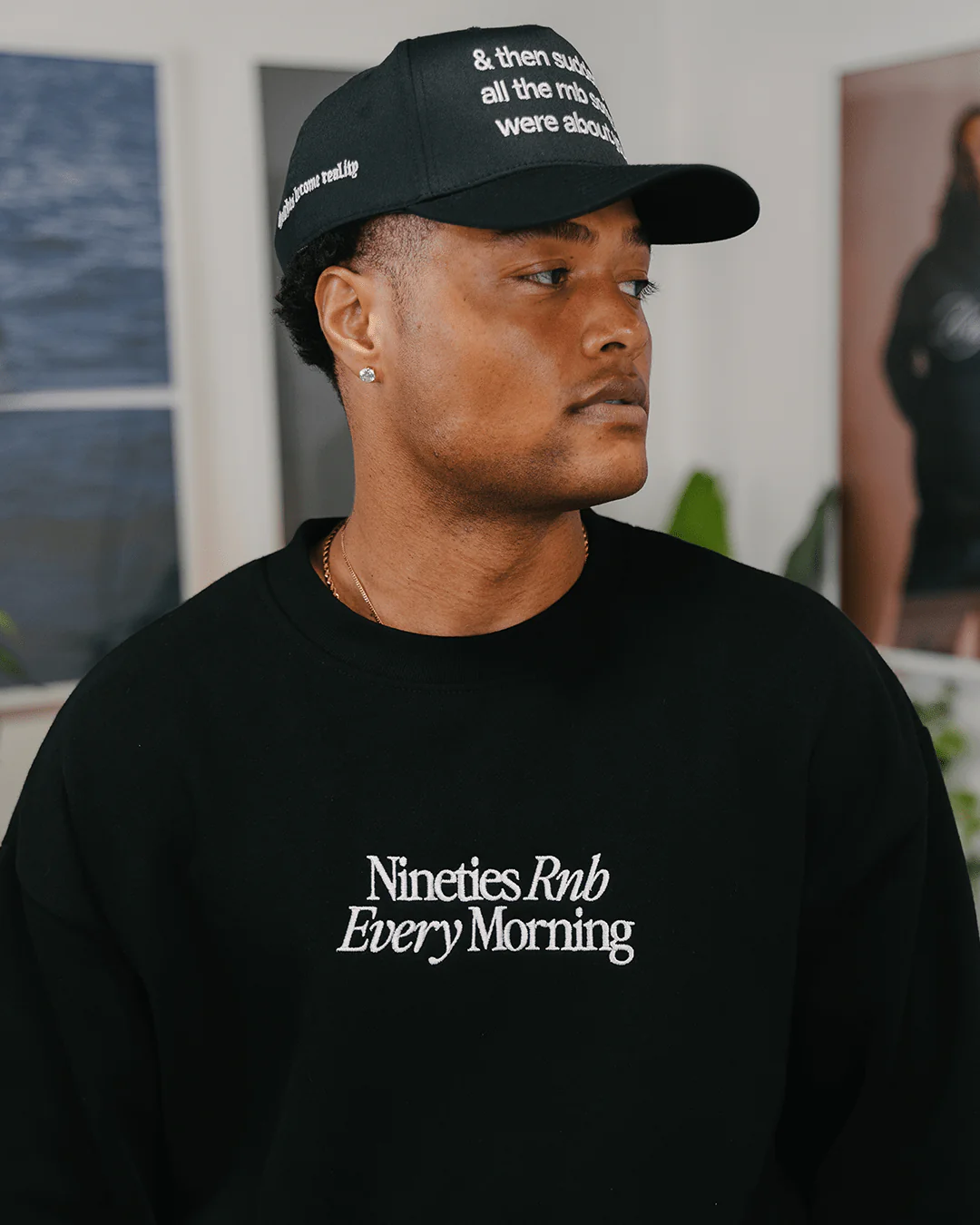 Nineties Rnb Every Morning | Black Crewneck Sweatshirt (Embroidered) - Image 3