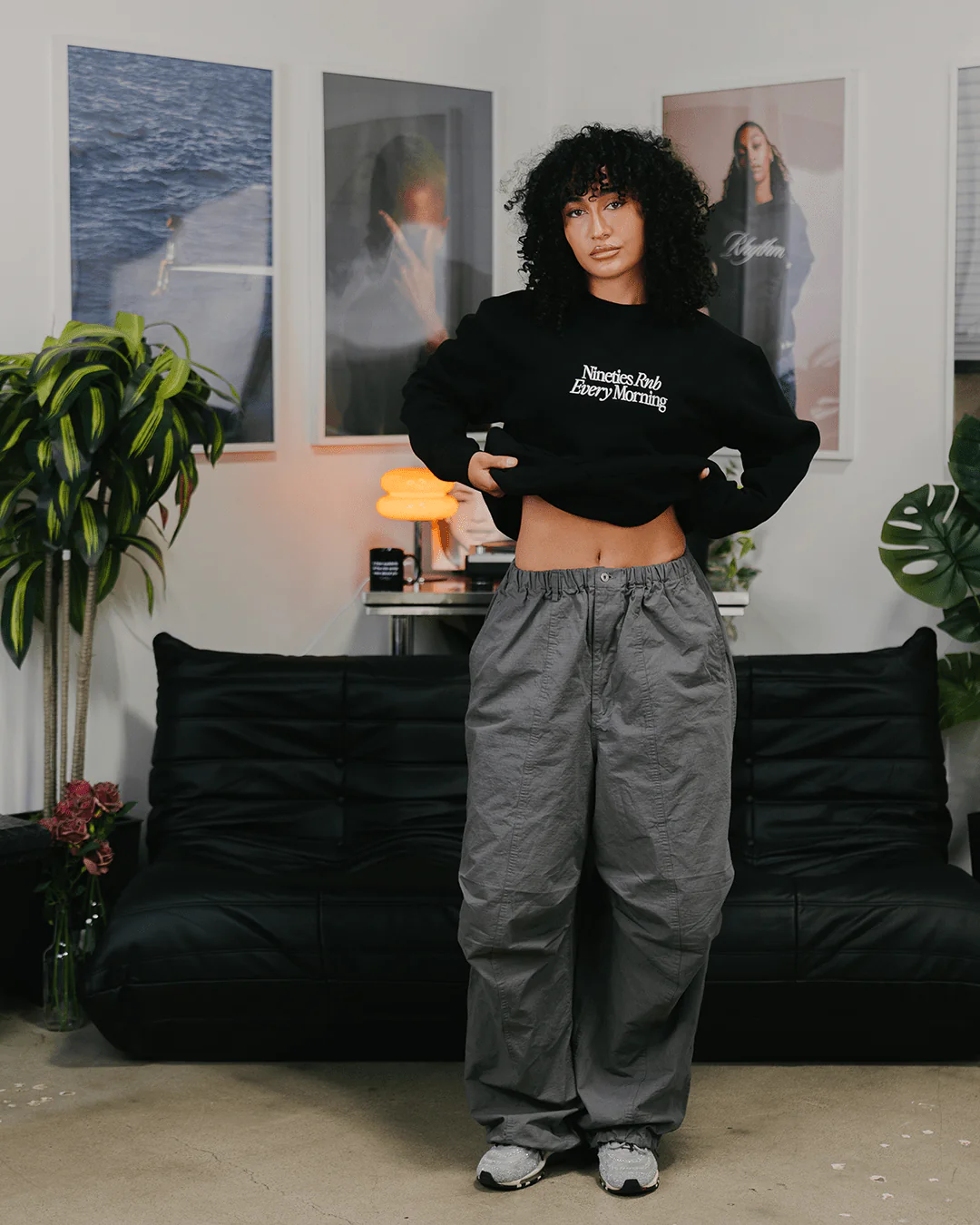 Nineties Rnb Every Morning | Black Crewneck Sweatshirt (Embroidered) - Image 4