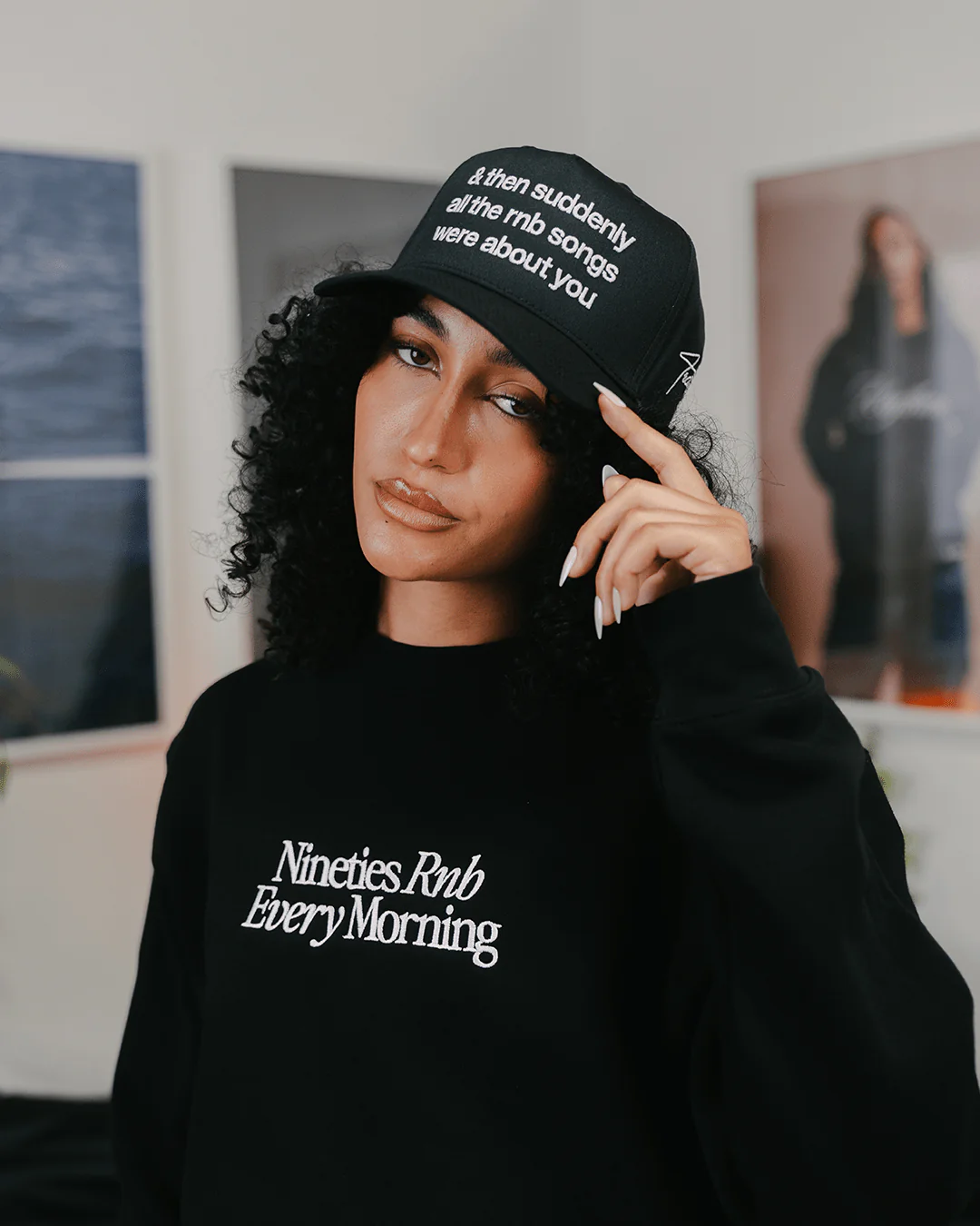 Nineties Rnb Every Morning | Black Crewneck Sweatshirt (Embroidered) - Image 8