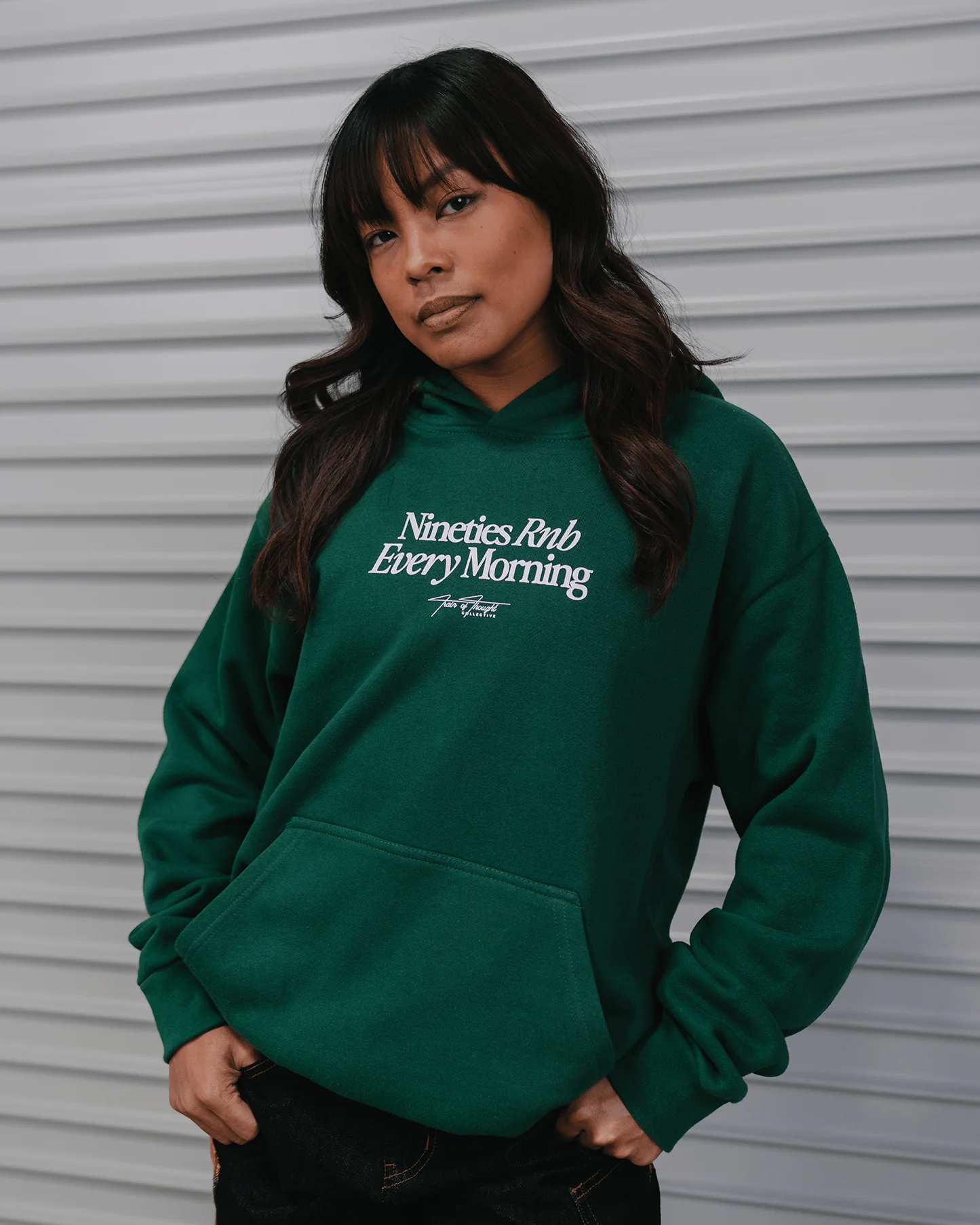 Nineties Rnb Every Morning | Forest Green Urban Hoodie - Image 3