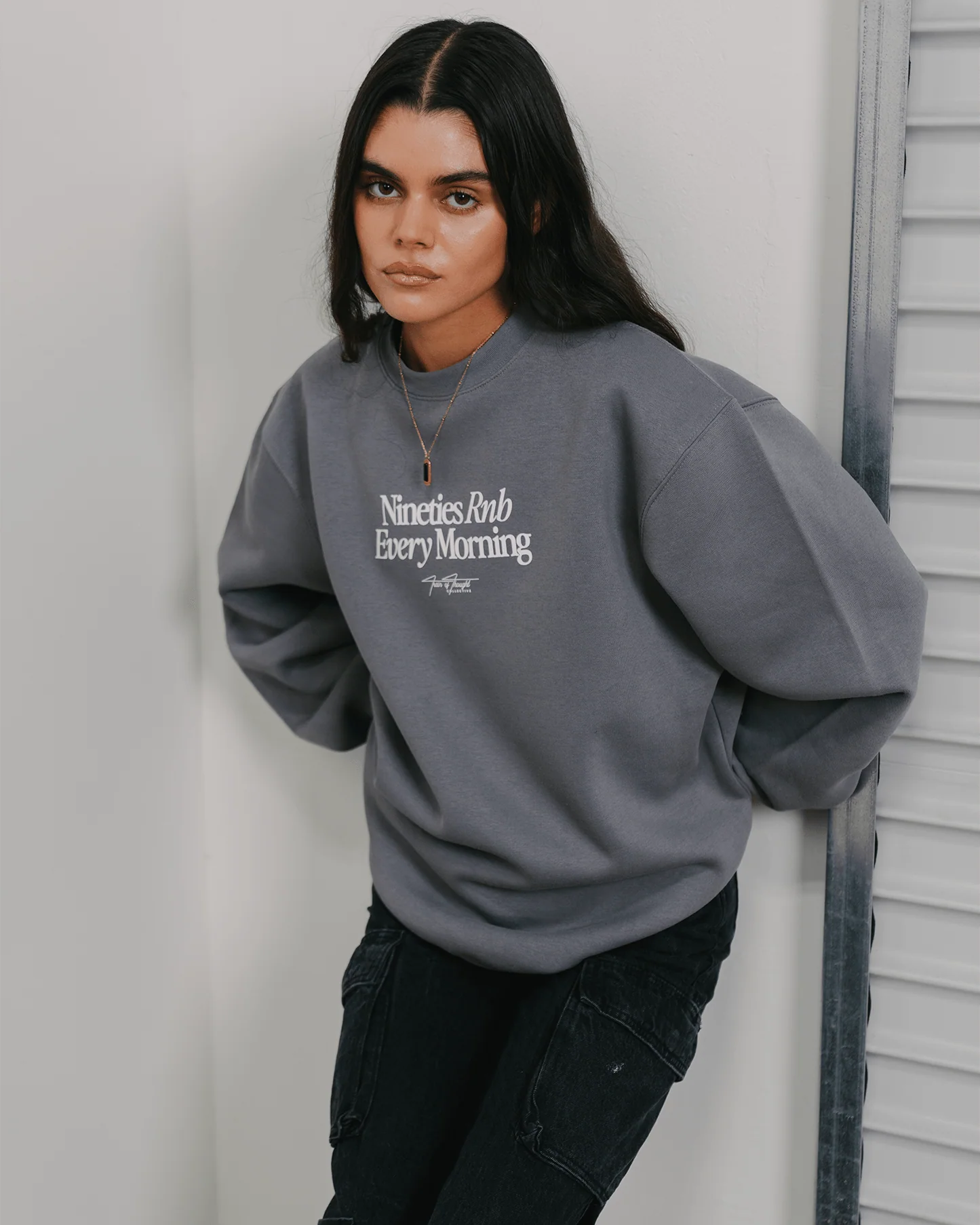Nineties Rnb Every Morning | Grey Crewneck Sweatshirt - Image 3