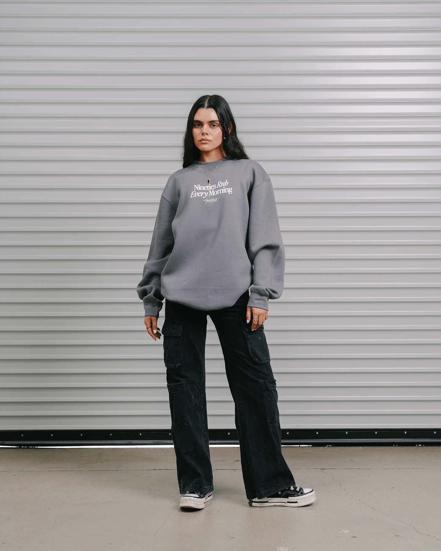 Nineties Rnb Every Morning | Grey Crewneck Sweatshirt - Image 4