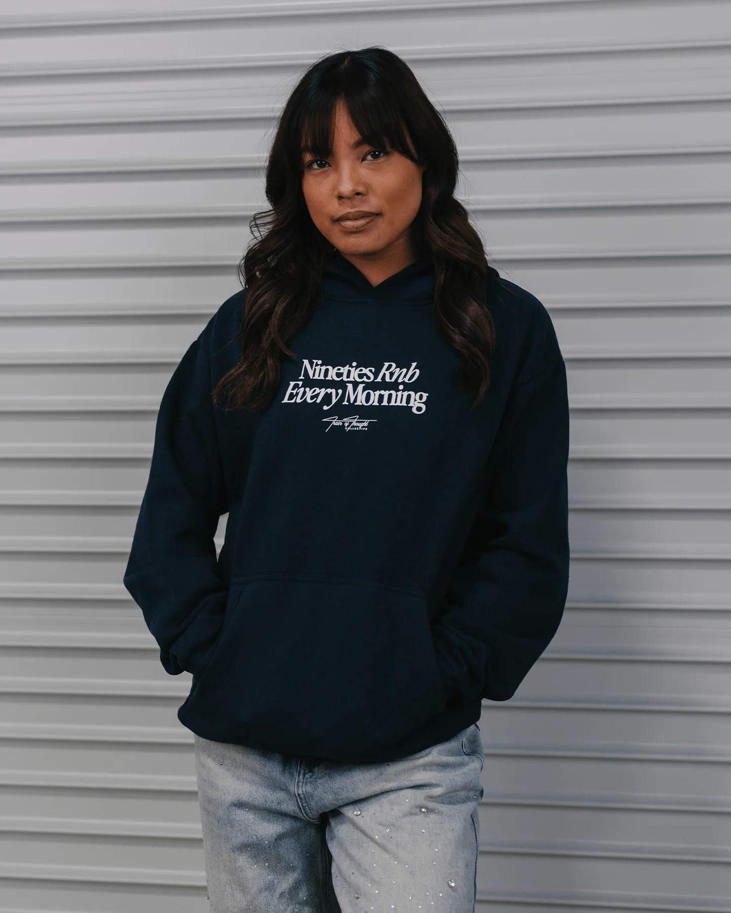 Nineties Rnb Every Morning | Navy Hoodie - Image 4
