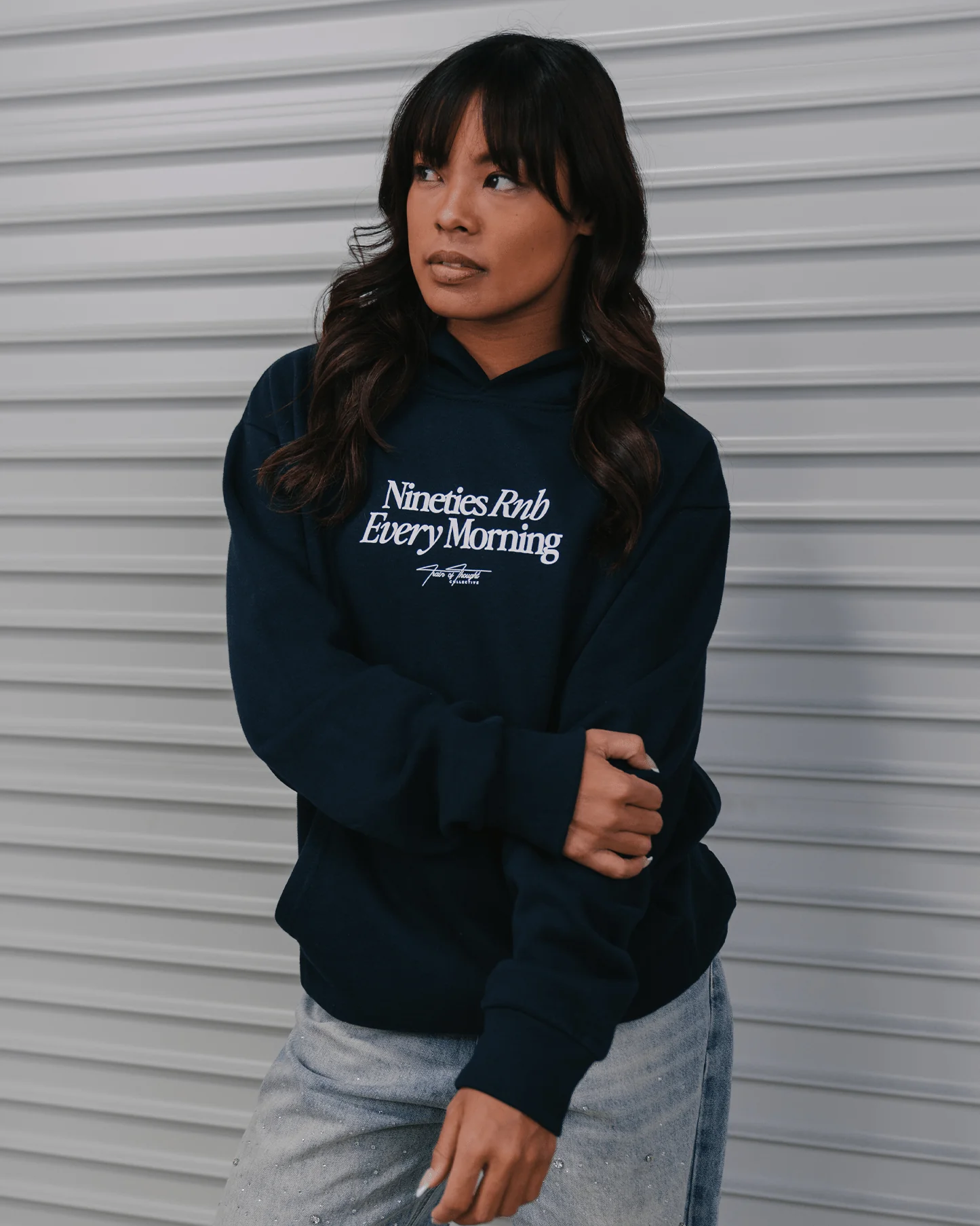 Nineties Rnb Every Morning | Navy Hoodie - Image 6