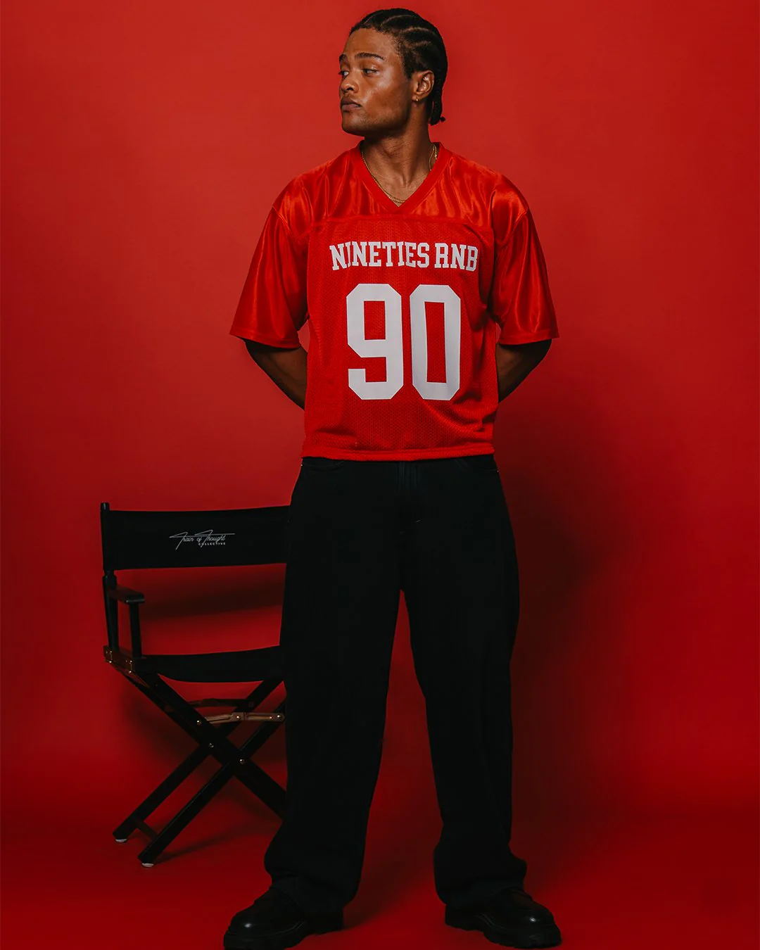 Nineties Rnb Every Morning | Red Cropped Football Jersey - Image 3