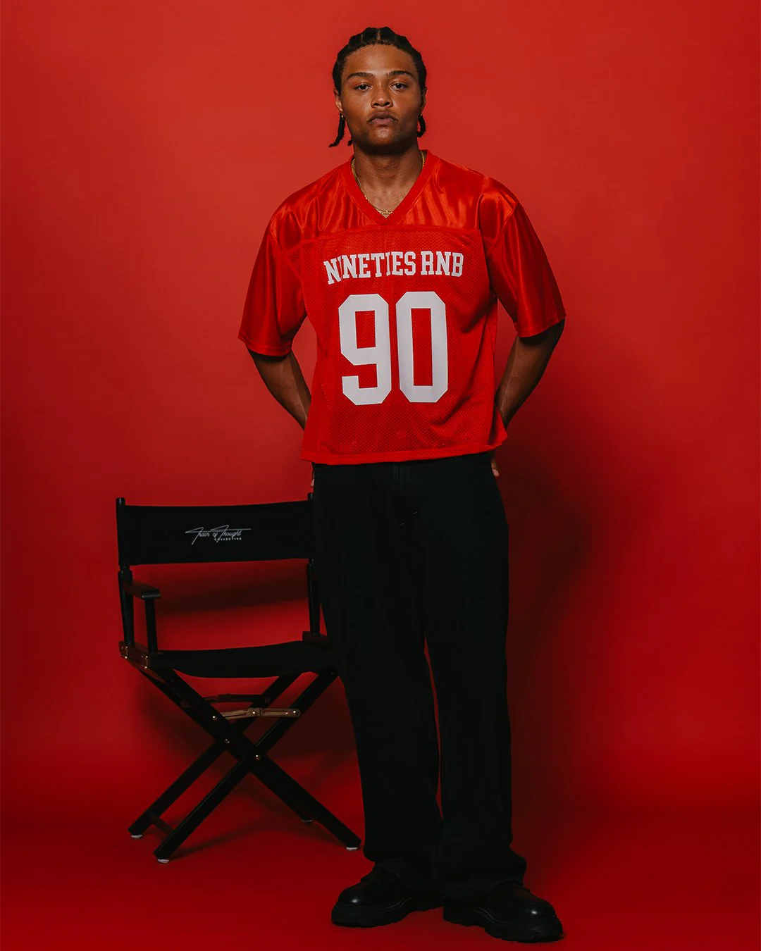 Nineties Rnb Every Morning | Red Cropped Football Jersey - Image 4