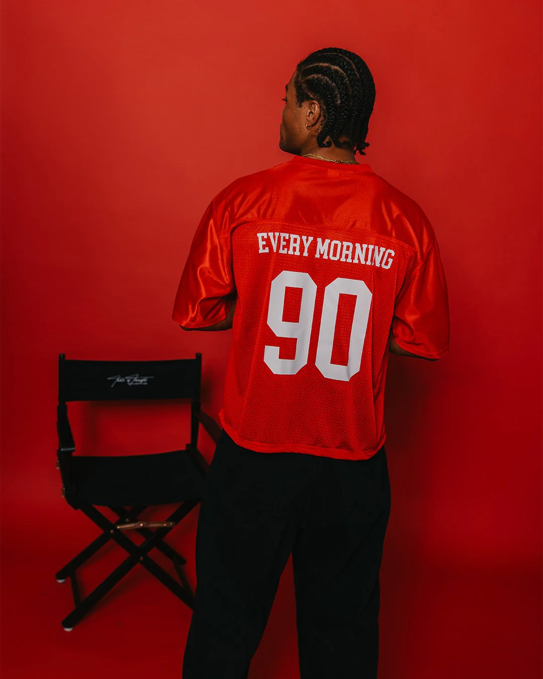 Nineties Rnb Every Morning | Red Cropped Football Jersey - Image 7