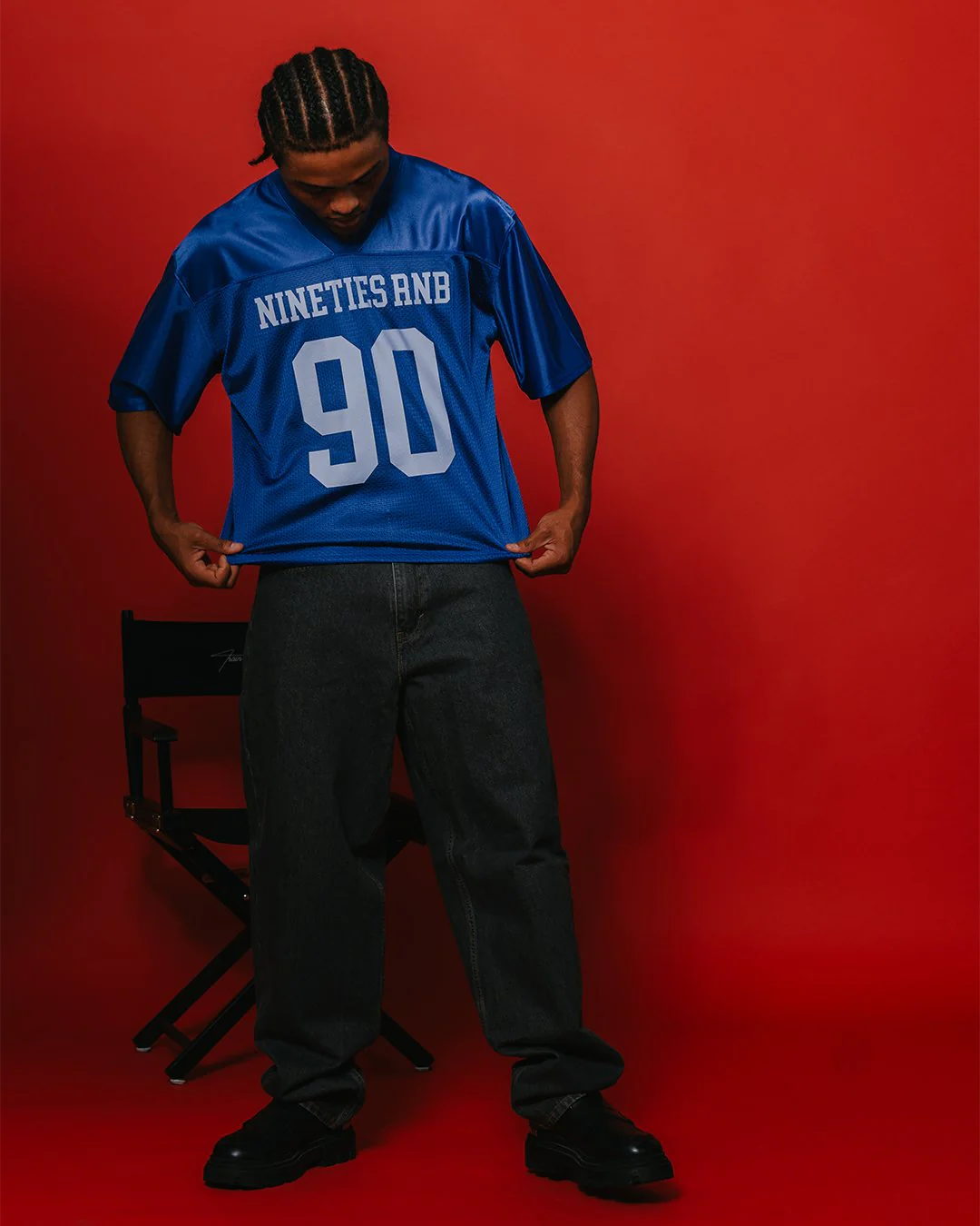 Nineties Rnb Every Morning | Royal Blue Cropped Football Jersey - Image 3
