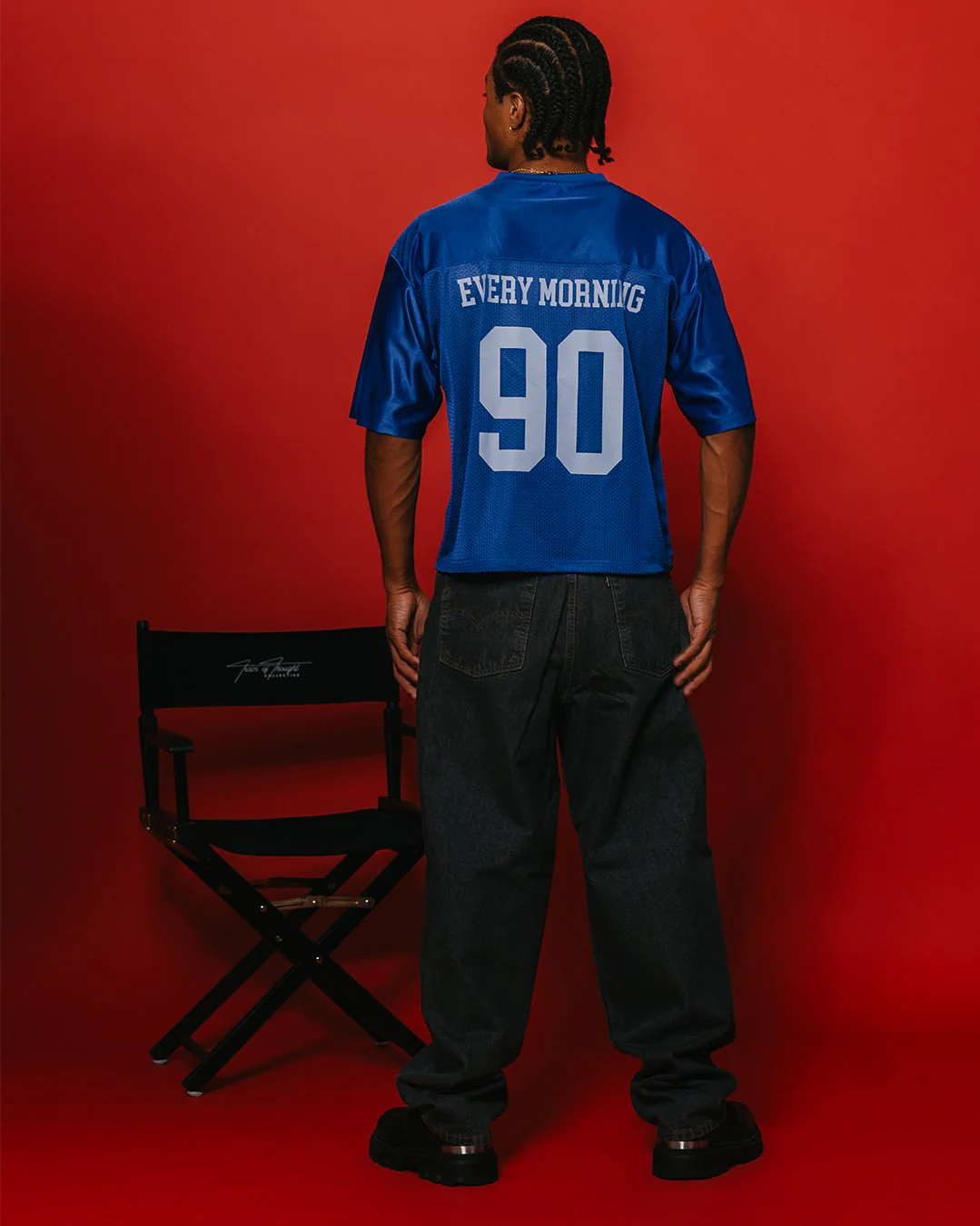 Nineties Rnb Every Morning | Royal Blue Cropped Football Jersey - Image 4