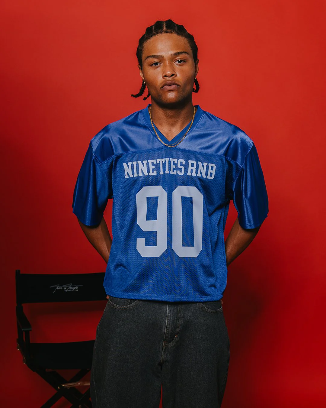 Nineties Rnb Every Morning | Royal Blue Cropped Football Jersey - Image 5