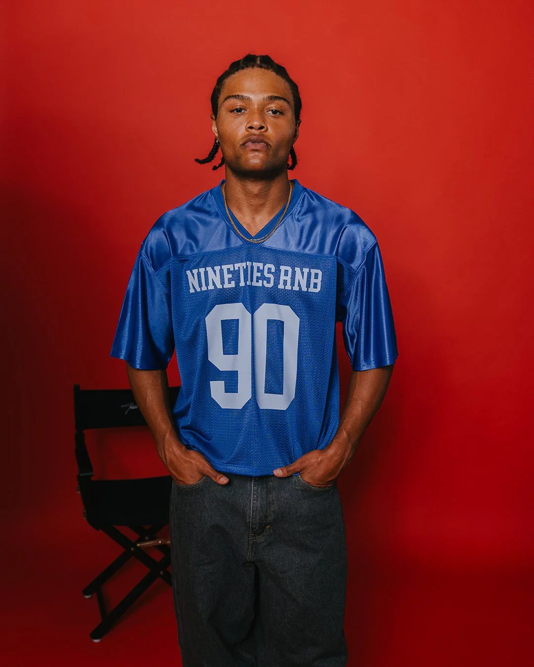 Nineties Rnb Every Morning | Royal Blue Cropped Football Jersey - Image 6