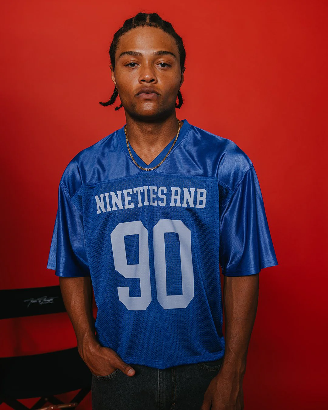 Nineties Rnb Every Morning | Royal Blue Cropped Football Jersey - Image 7