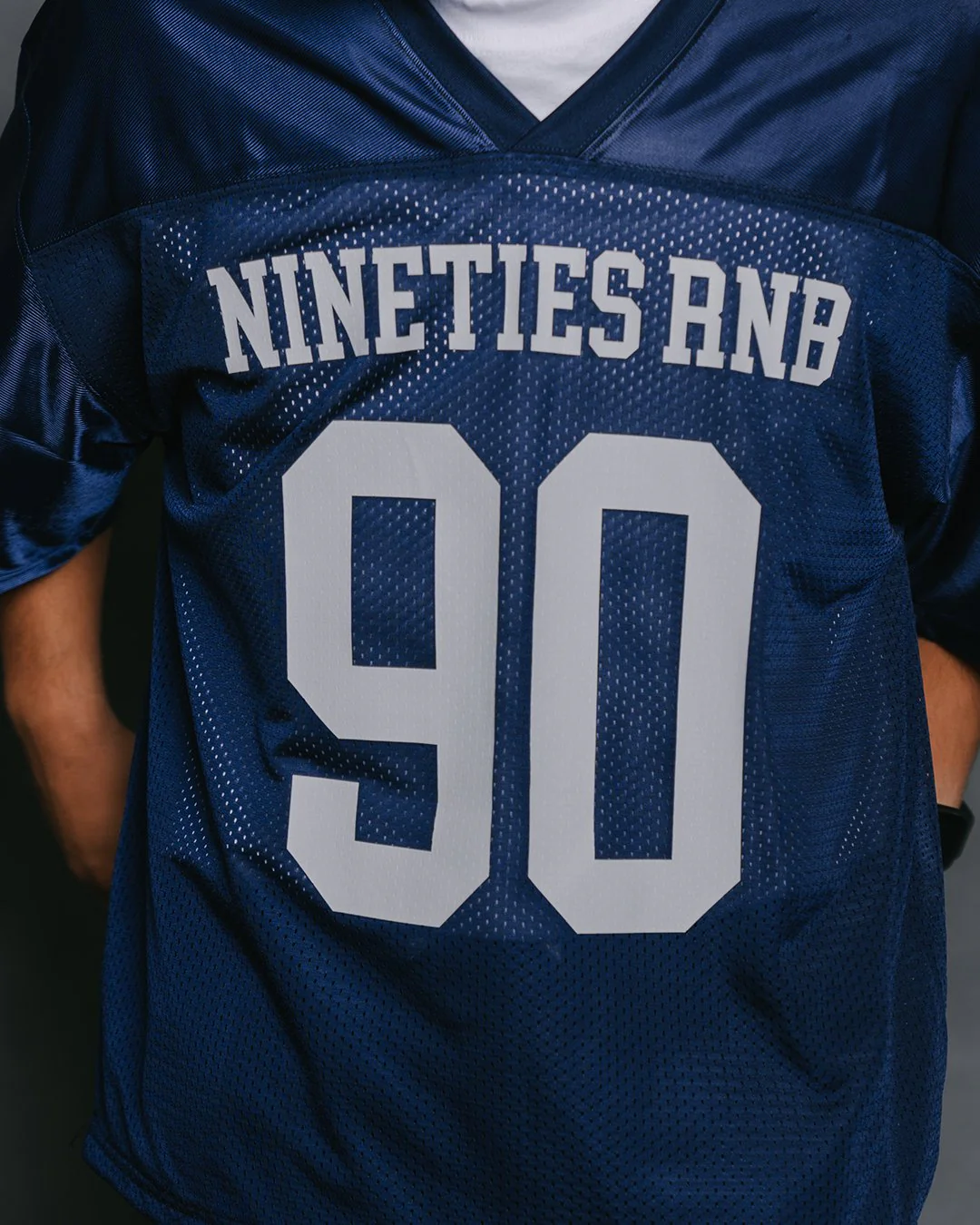 Nineties Rnb Every Morning | Navy Cropped Football Jersey - Image 3