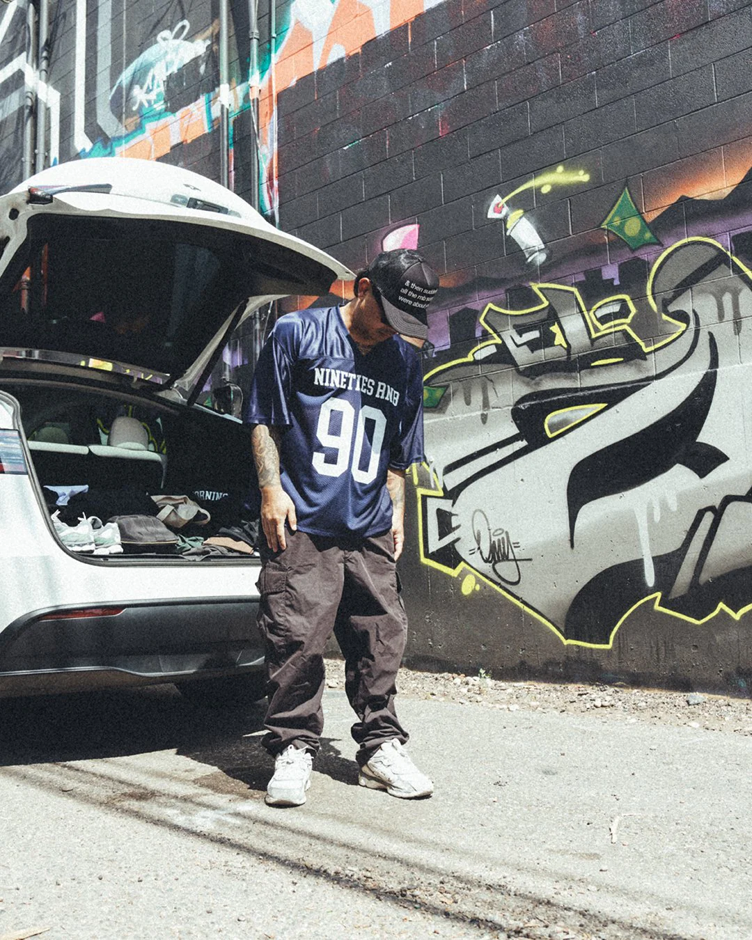 Nineties Rnb Every Morning | Navy Cropped Football Jersey - Image 4