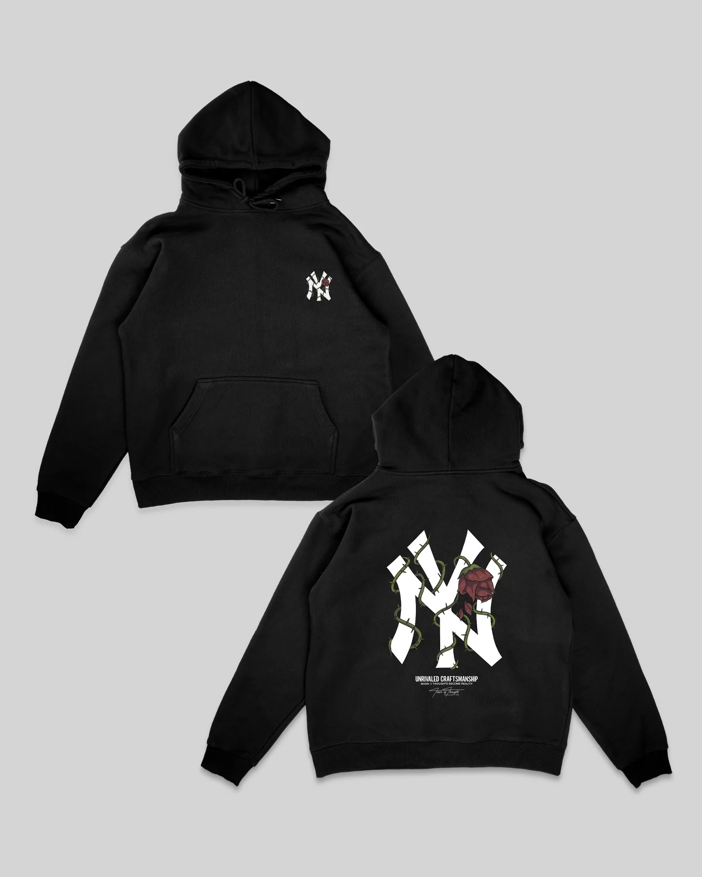 NY City Rose | Black Pullover Hoodie