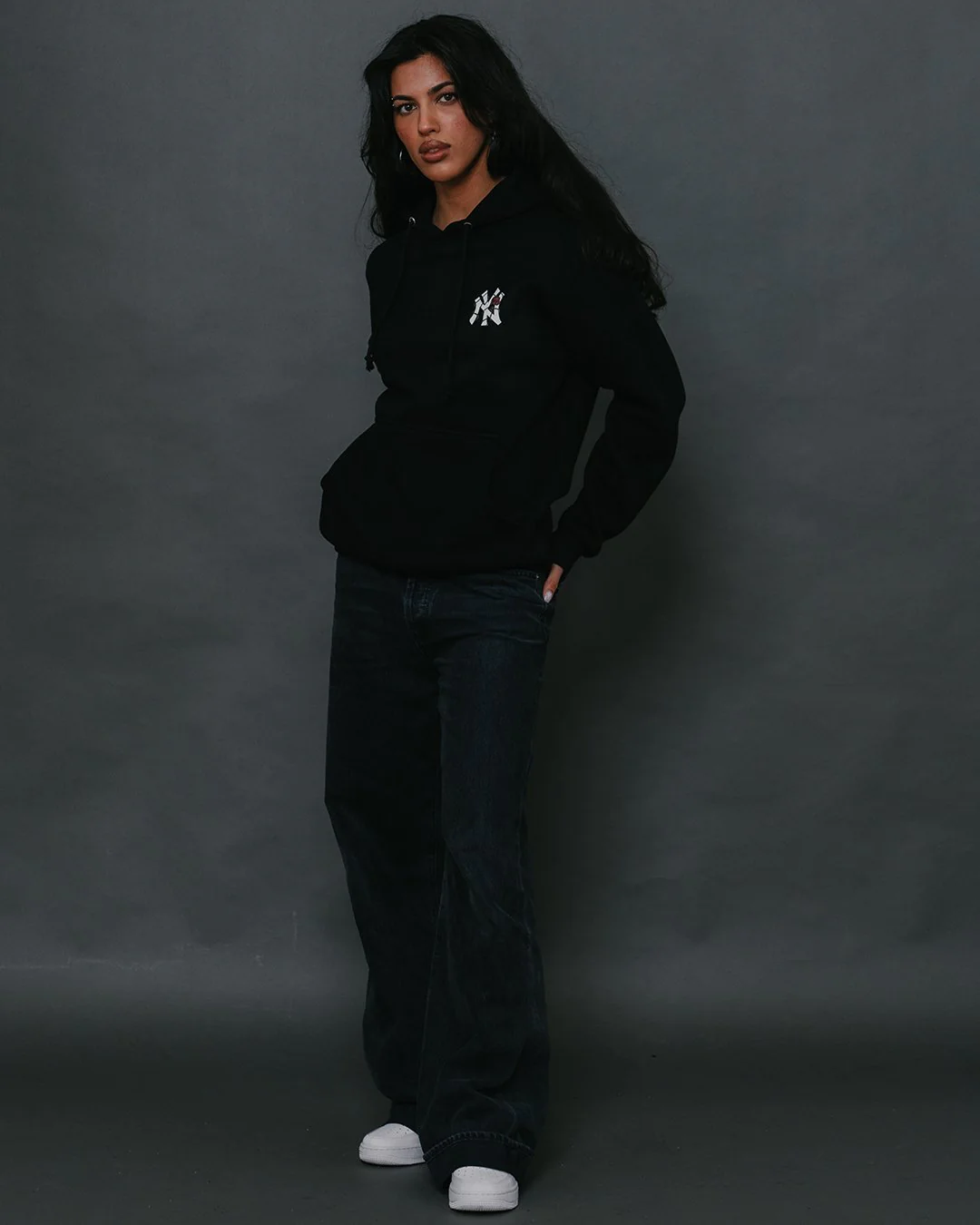 NY City Rose | Black Pullover Hoodie - Image 2