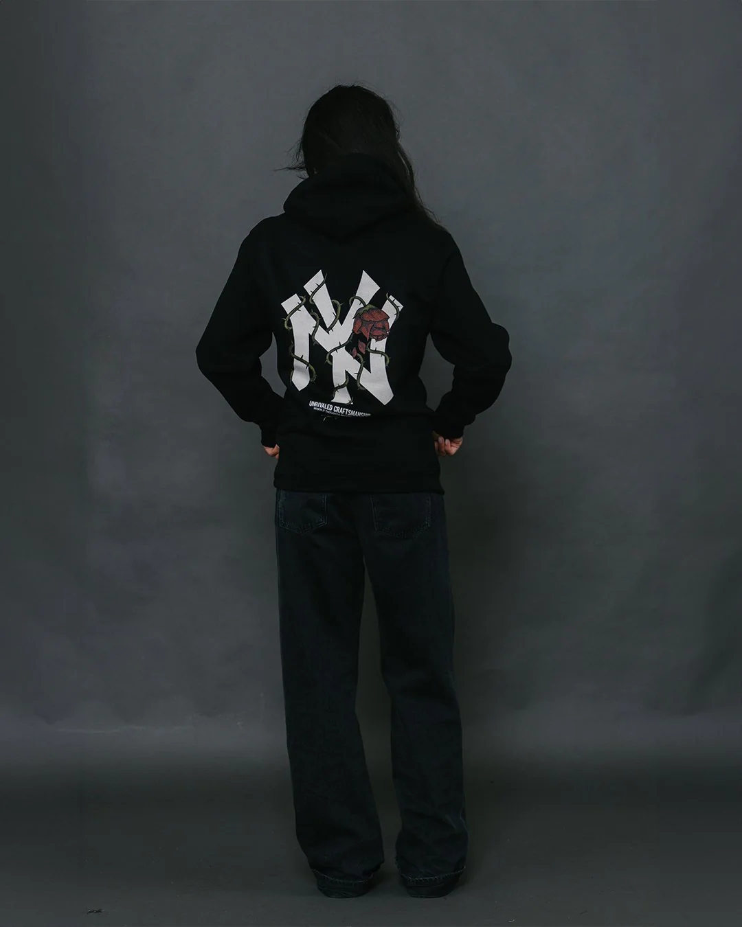 NY City Rose | Black Pullover Hoodie - Image 3