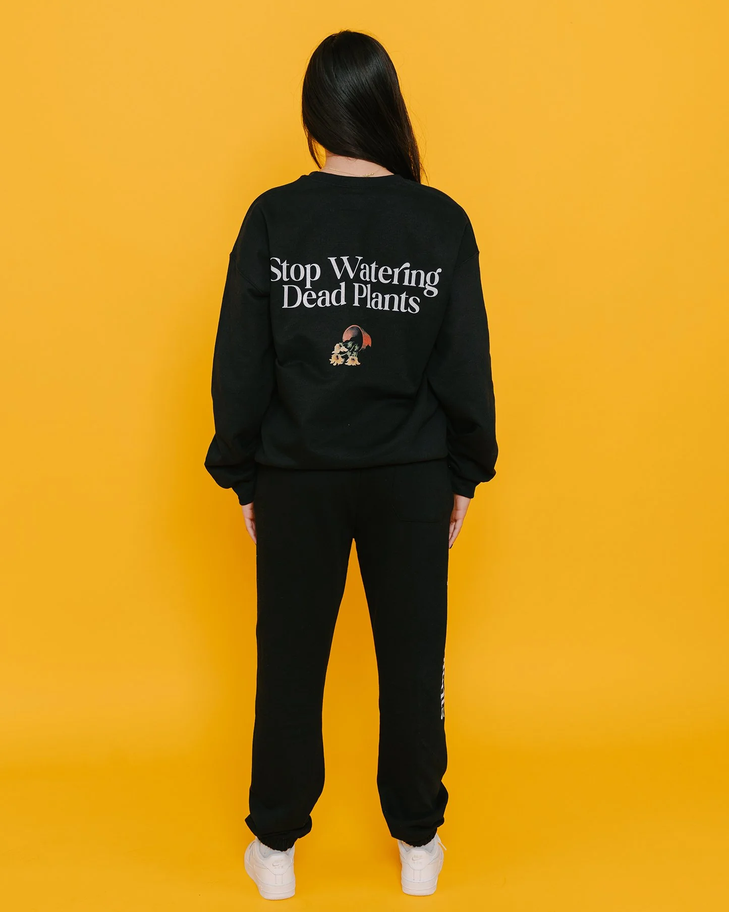Stop Watering Dead Plants | Black Crewneck Sweatshirt - Image 3