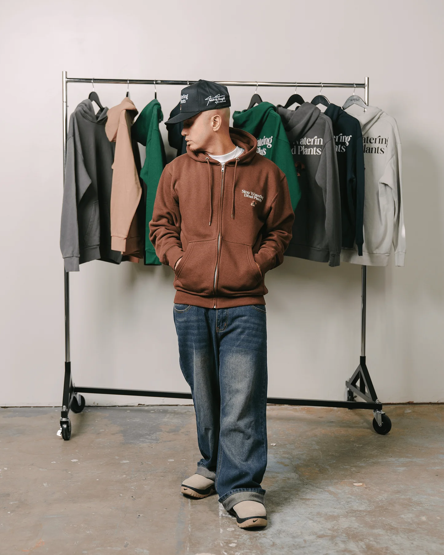 Stop Watering Dead Plants | Brown Full Zip Hoodie - Image 3