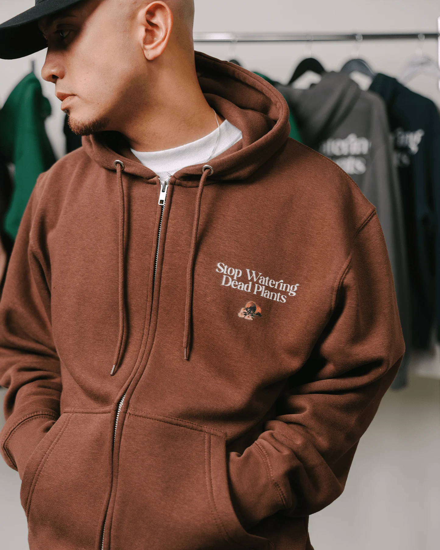 Stop Watering Dead Plants | Brown Full Zip Hoodie - Image 4