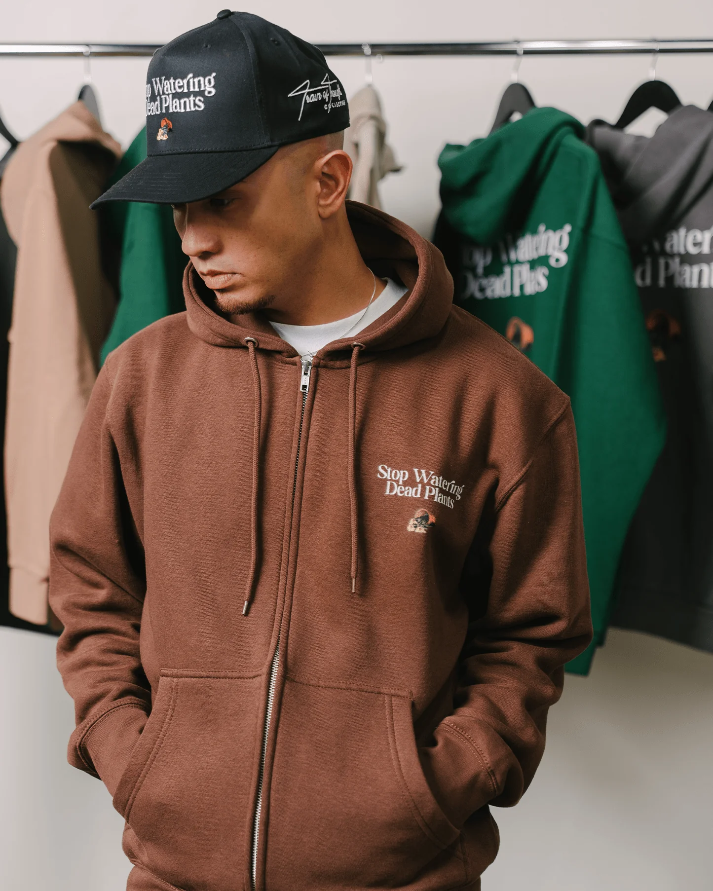 Stop Watering Dead Plants | Brown Full Zip Hoodie - Image 7