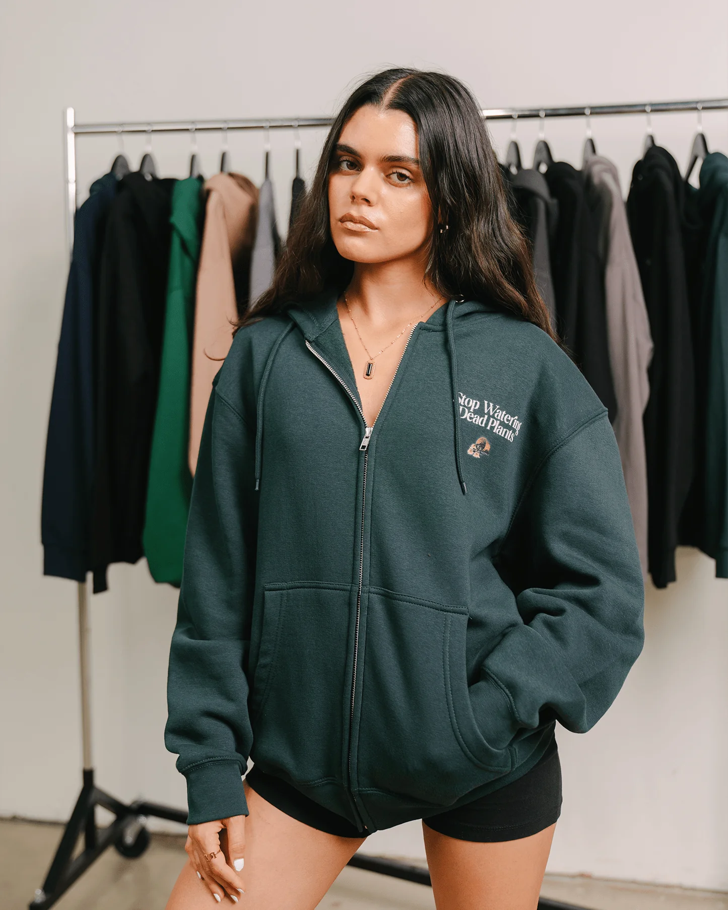 Stop Watering Dead Plants | Green Full Zip Hoodie - Image 3