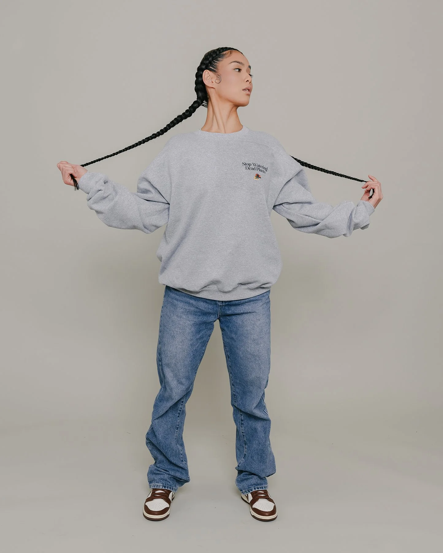 Stop Watering Dead Plants | Grey Crewneck Sweatshirt - Image 3
