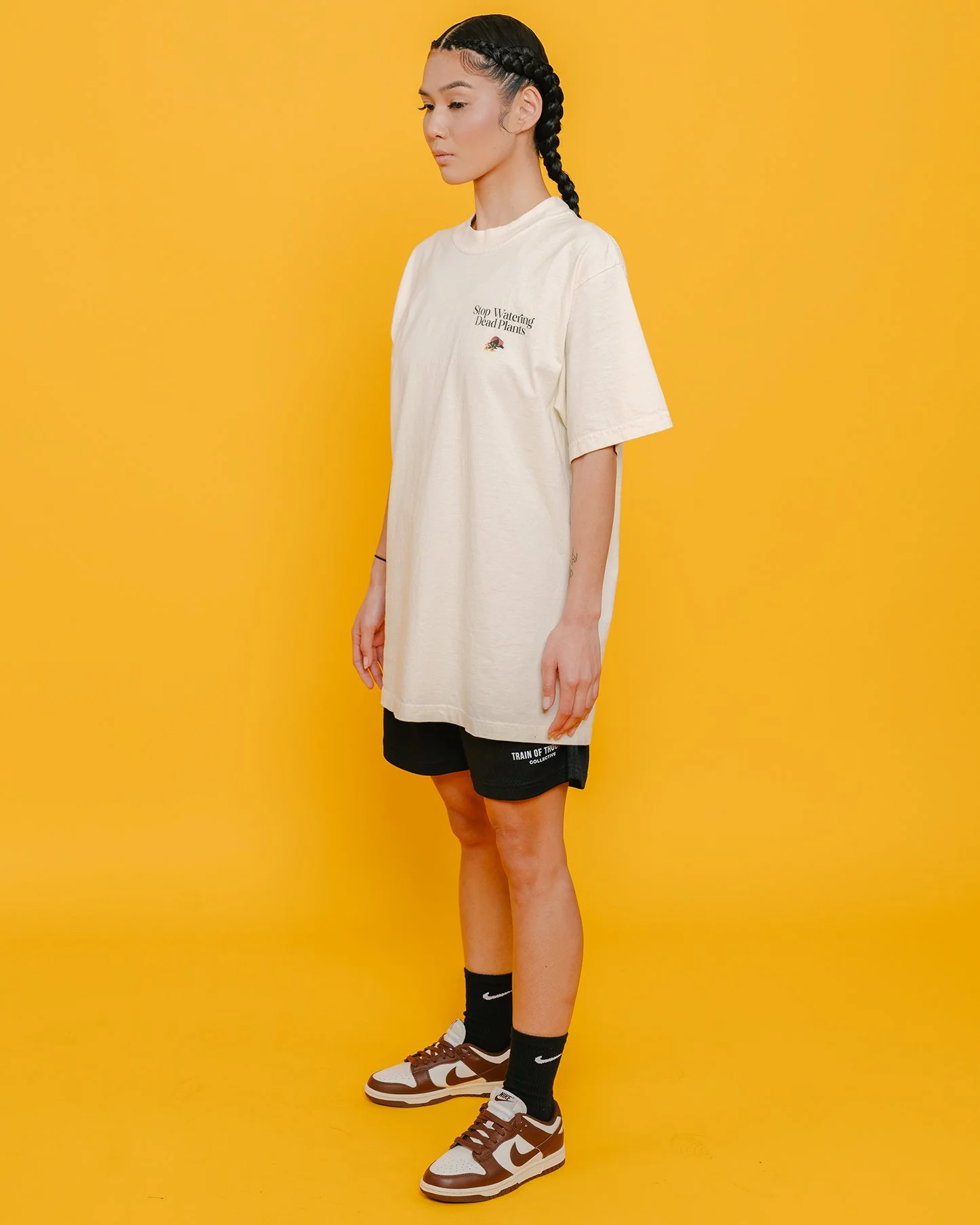 Stop Watering Dead Plants | Oversized Cream Graphic Tee - Image 3