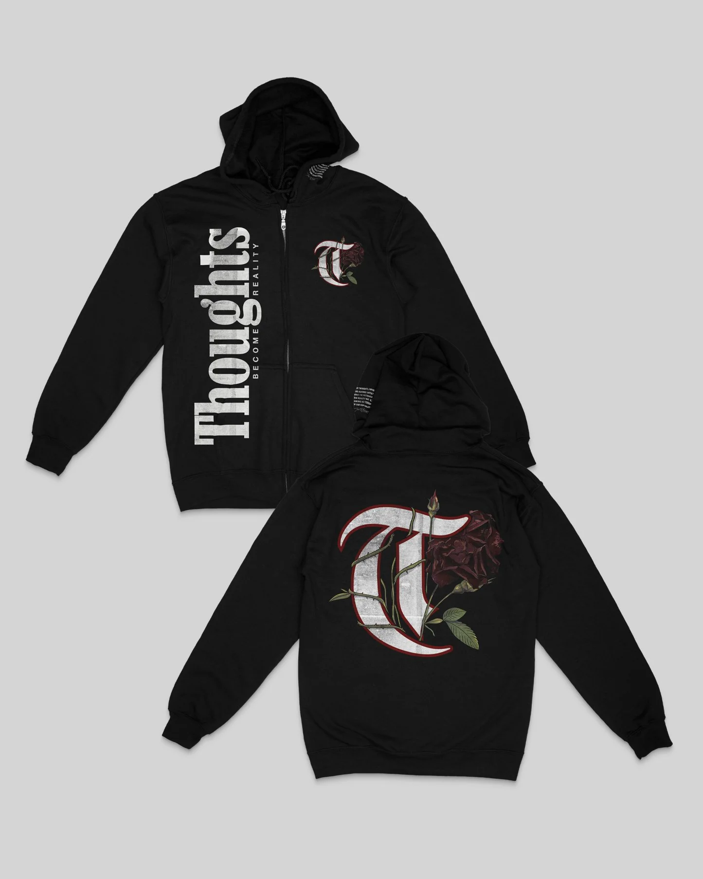 T-Rose | Black Full Zip Hoodie
